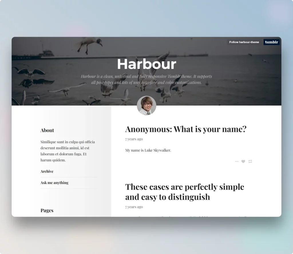 Harbour Free Tumblr Theme