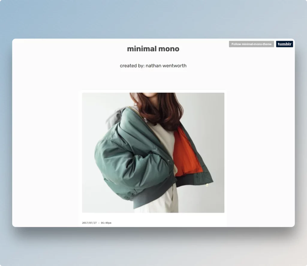 Discover Minimal Mono, a sleek free Tumblr theme for a clean, modern look that puts your content front and center, perfect for minimalists & creators.