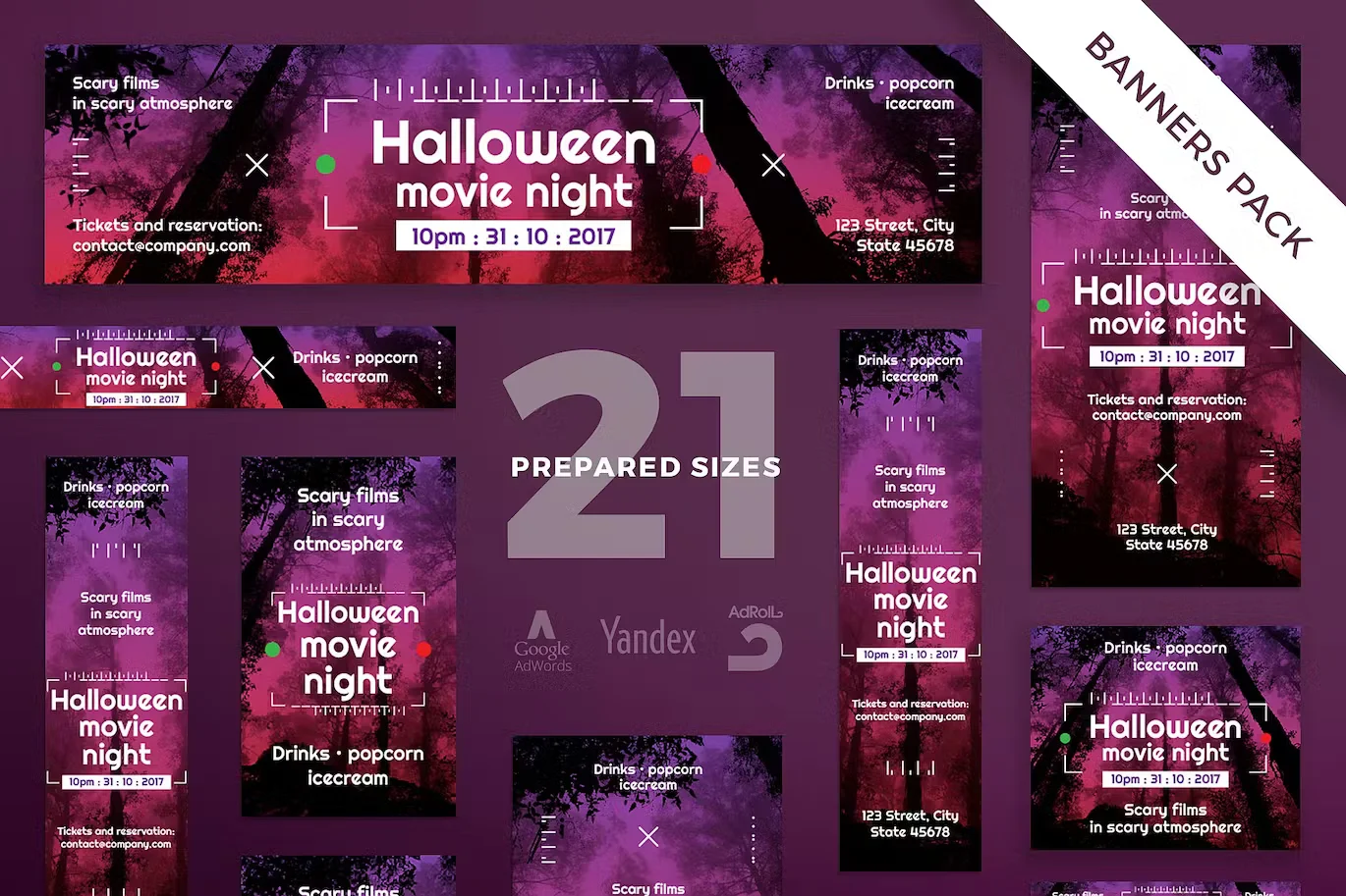 Halloween Movie Night Banner Pack Template