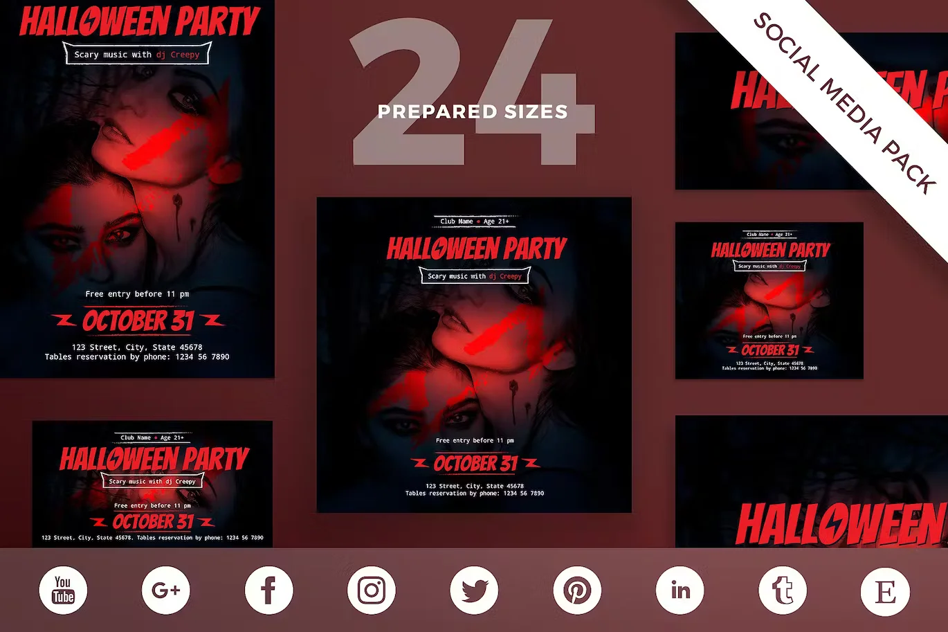 Halloween Party Social Media Pack Template