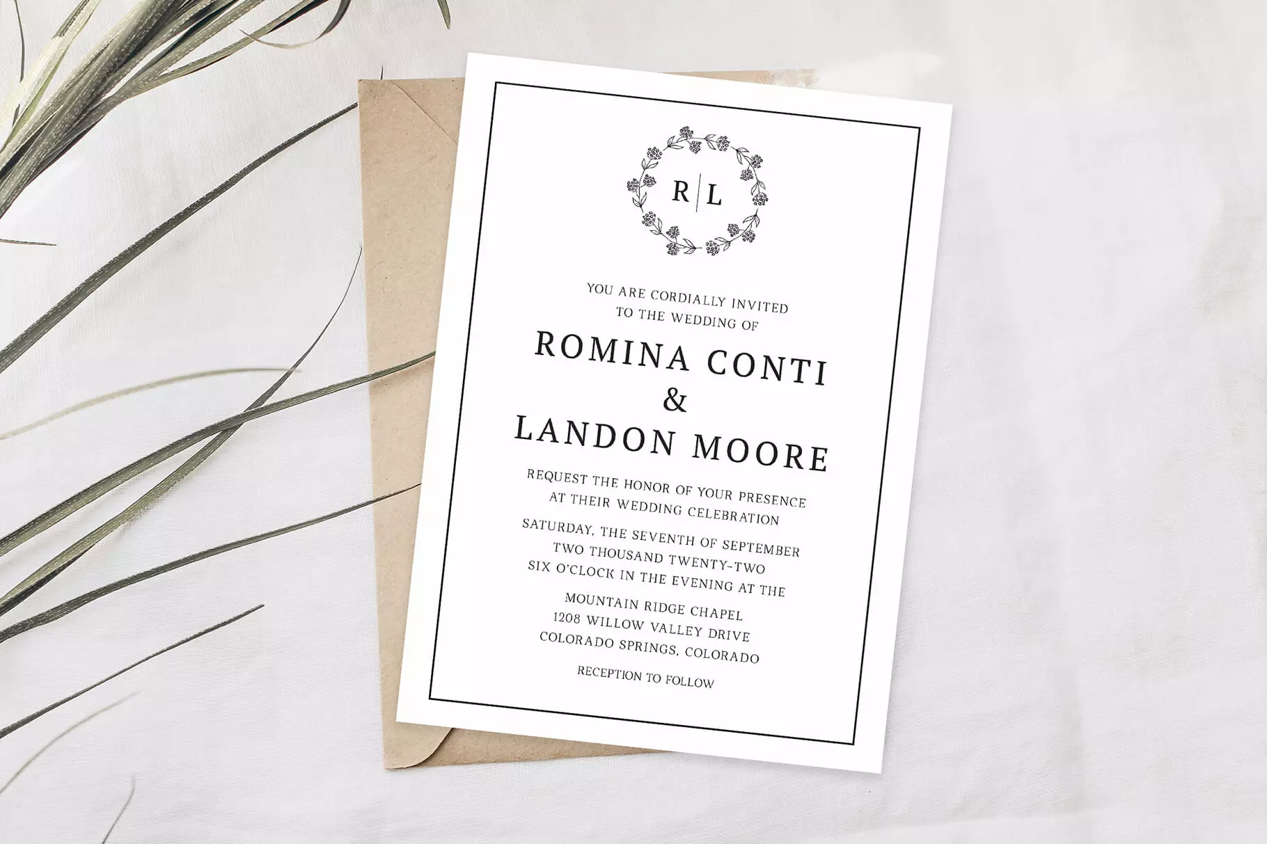 Botanical Floral Monogram Wedding Invitation