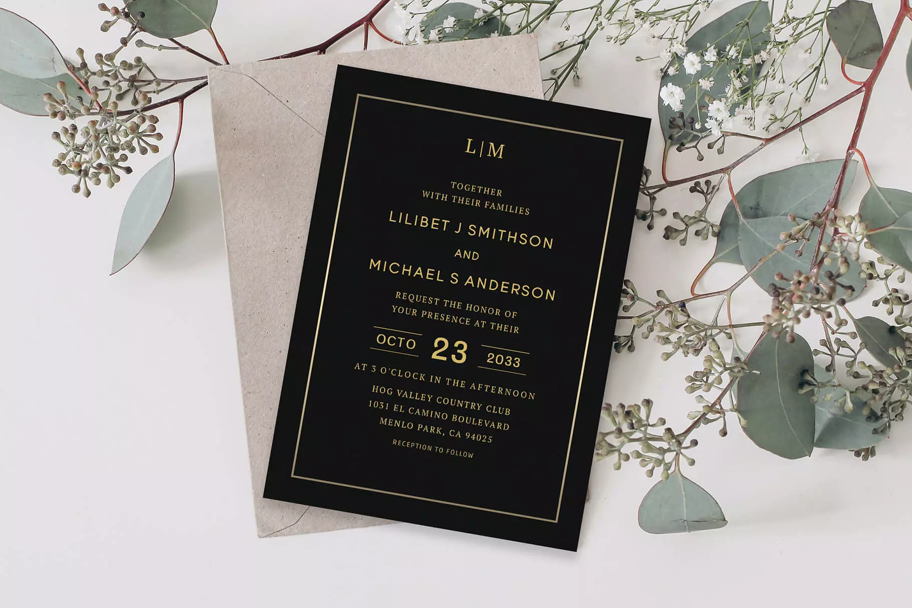 Elegant Black Gold Foil Wedding Invitation