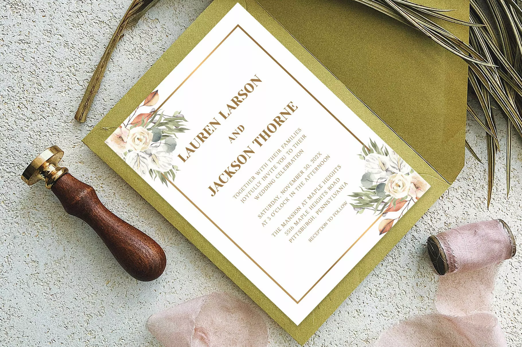 Elegant Blush White Roses Wedding Invitation