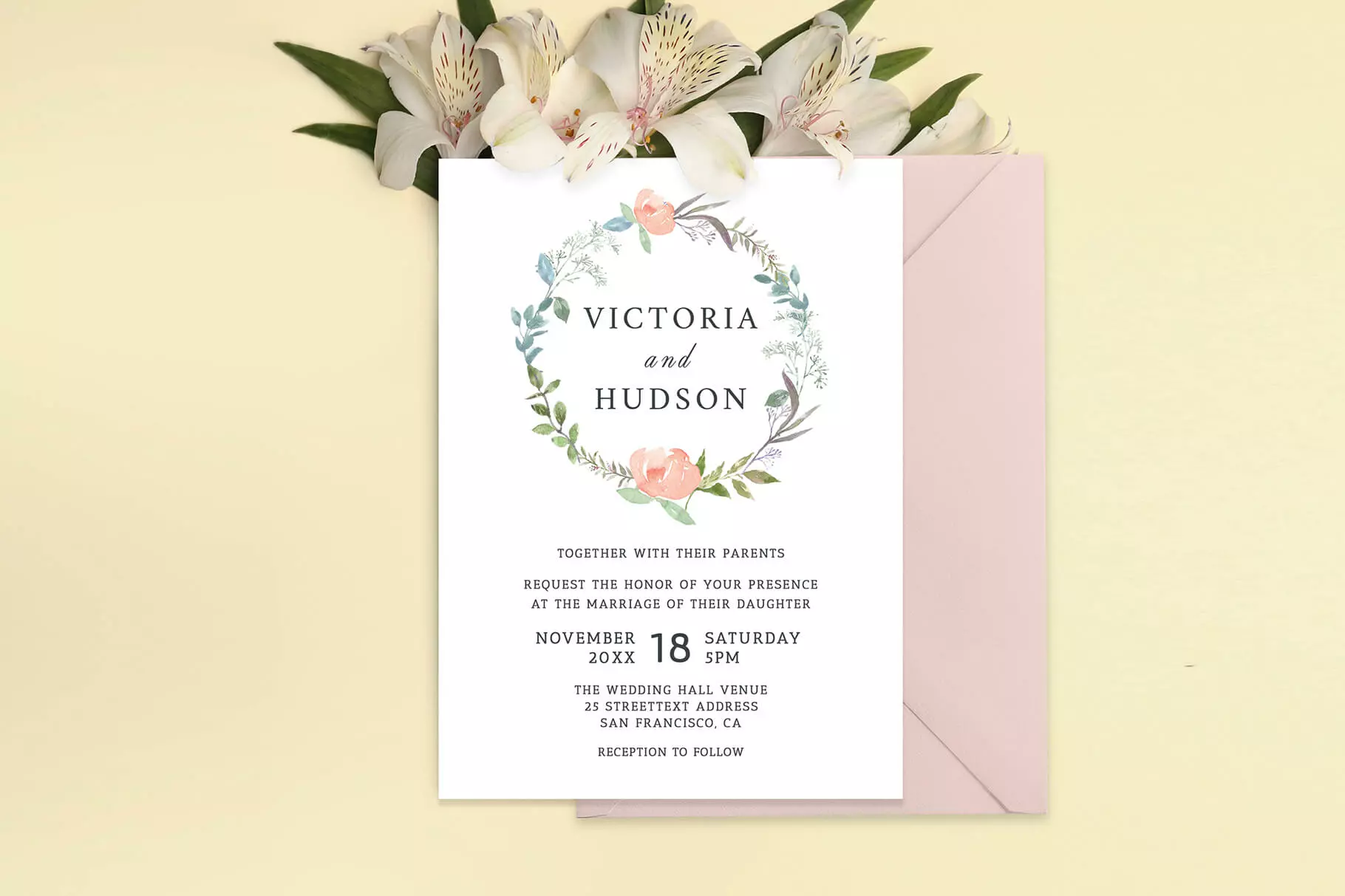 Wreath Rustic Elegant Floral Wedding Invitation