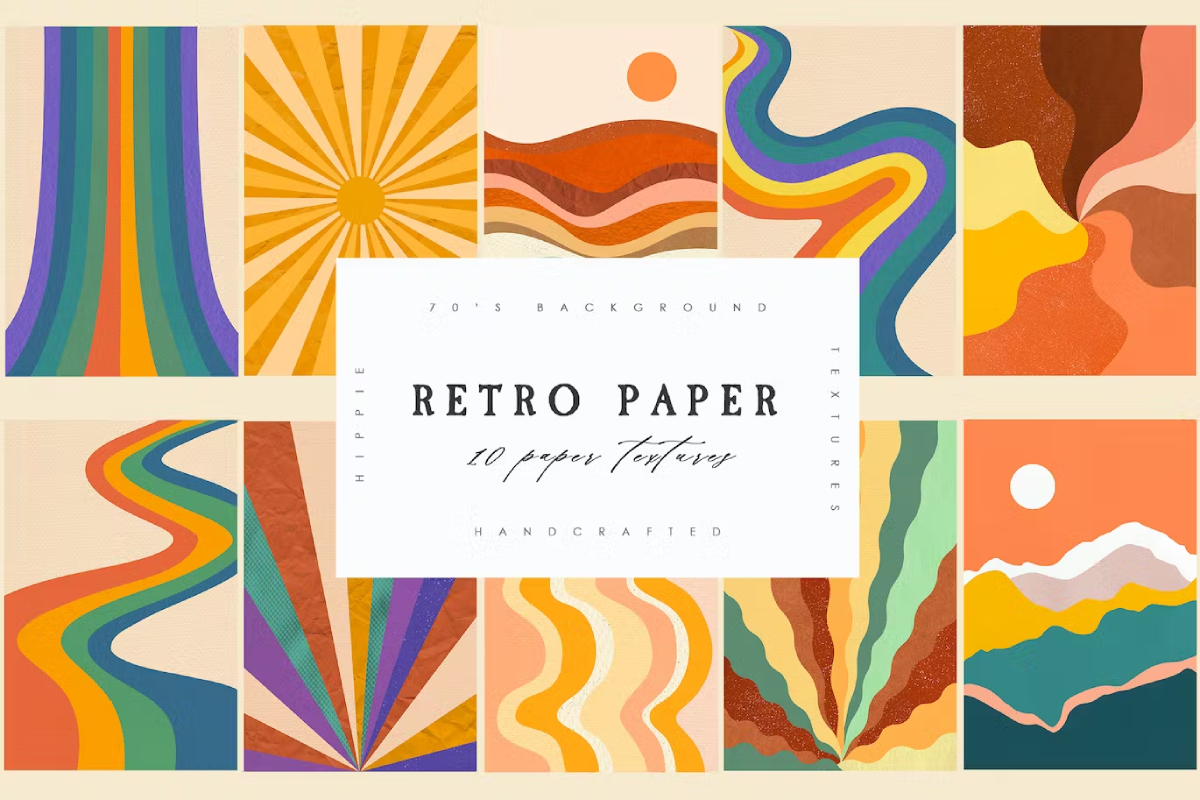 Rainbow Landscape Retro Background
