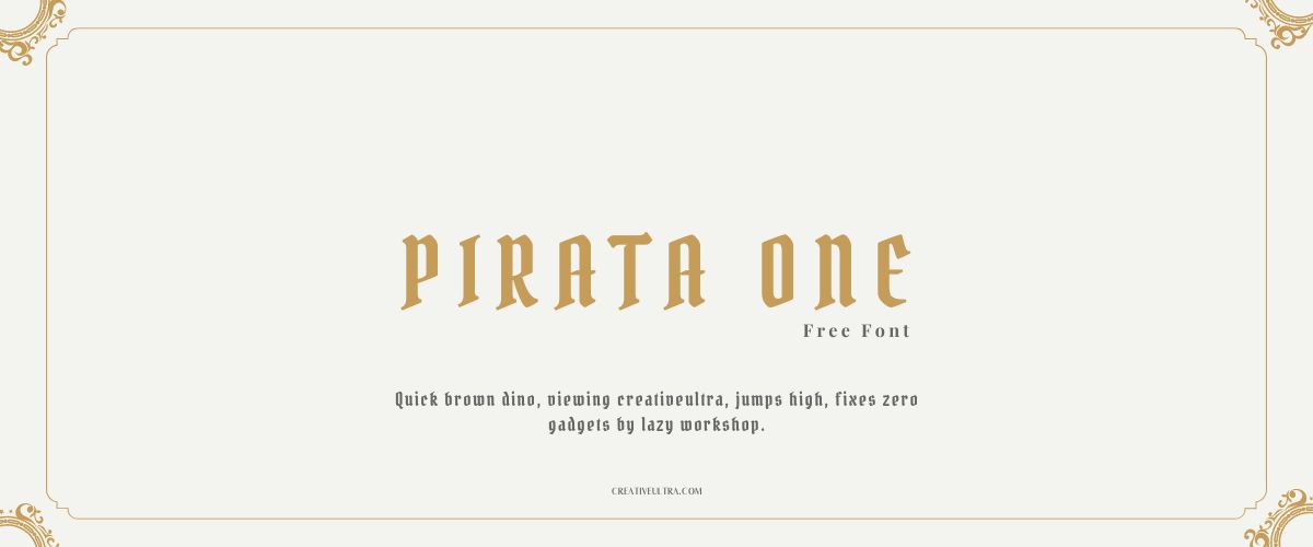 Illustration showing font "Pirata One Font" written on a background. It's one of Top Gothic Fonts in Canva.