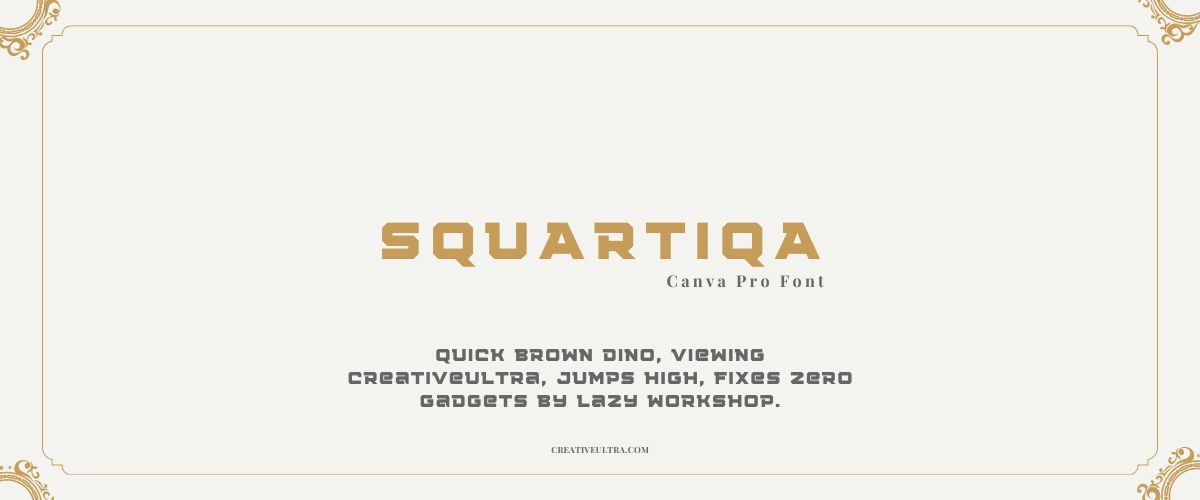 Illustration showing font "Squartiqa Font" written on a background.