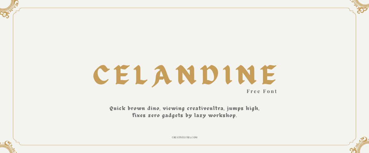 Illustration showing font "Celandine Font" written on a background. It's one of Top Gothic Fonts in Canva.