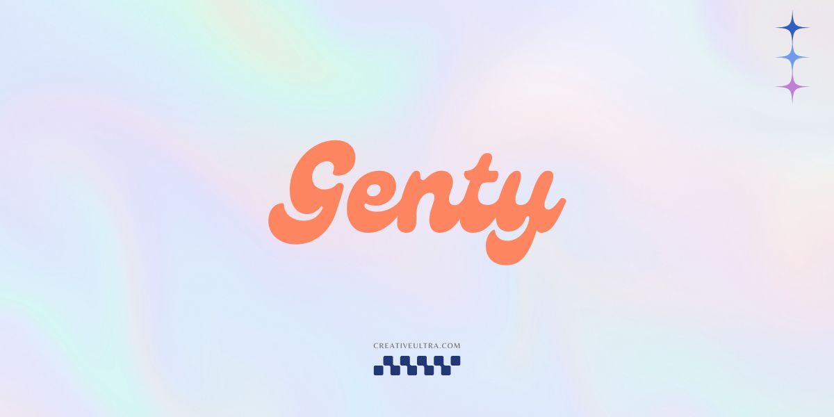 Illustration showing font "Genty Font" written on a background. It's one of Top Y2K Fonts in Canva.