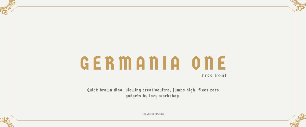Illustration showing font "Germania One Font" written on a background. It's one of Top Gothic Fonts in Canva.