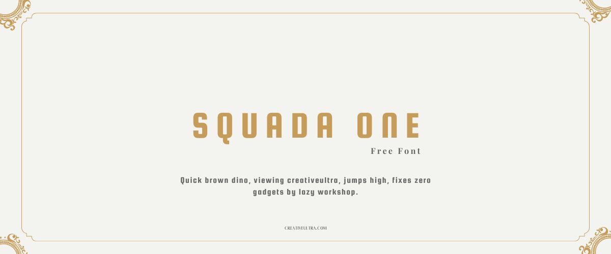 Illustration showing font "Squada One Font" written on a background. It's one of Top Headings Fonts in Canva.