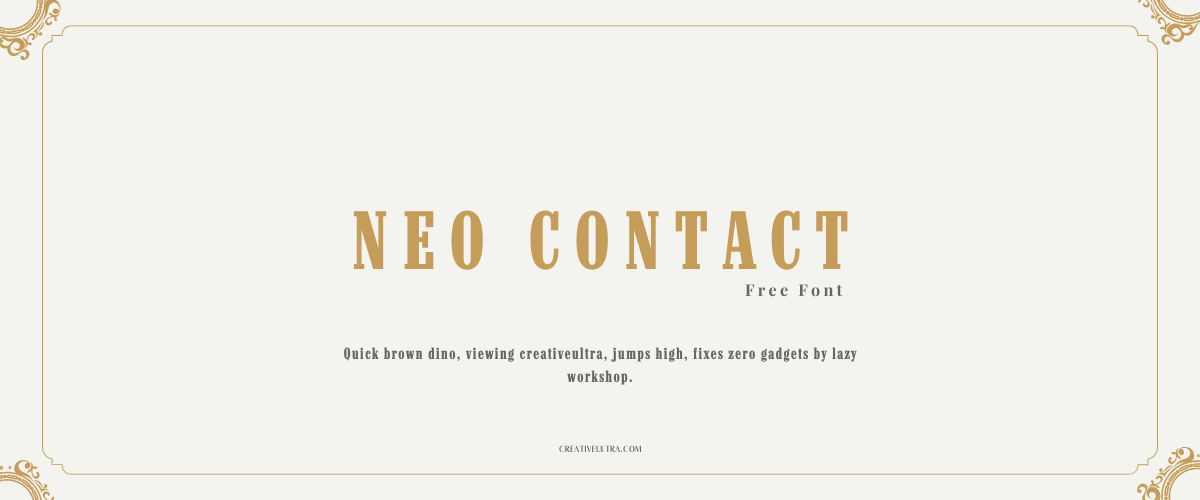 Illustration showing font "Neo Contact Font" written on a background. It's one of Top Old Money Fonts in Canva.