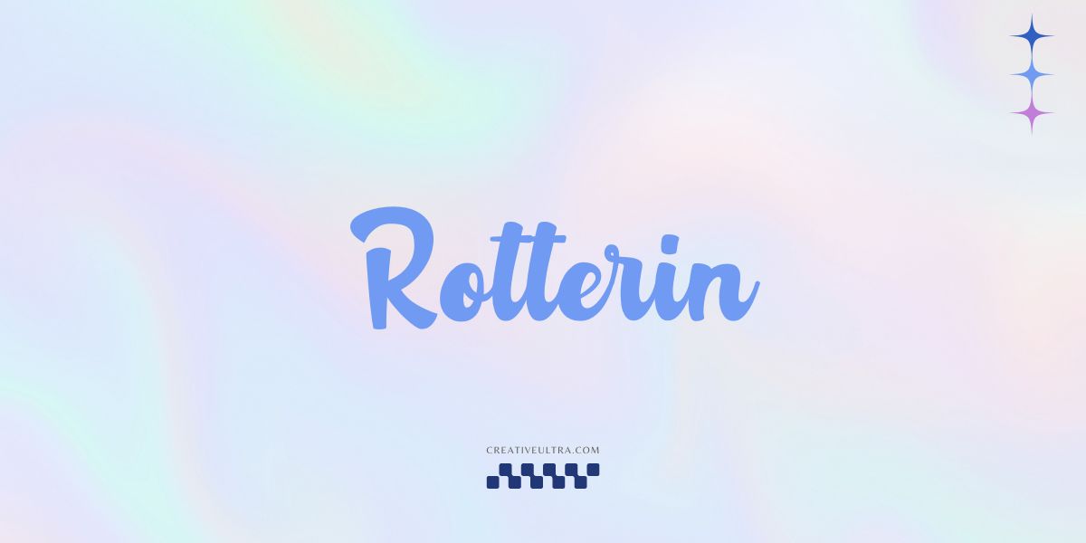 Illustration showing font "Rotterin Font" written on a background. It's one of Top Y2K Fonts in Canva.