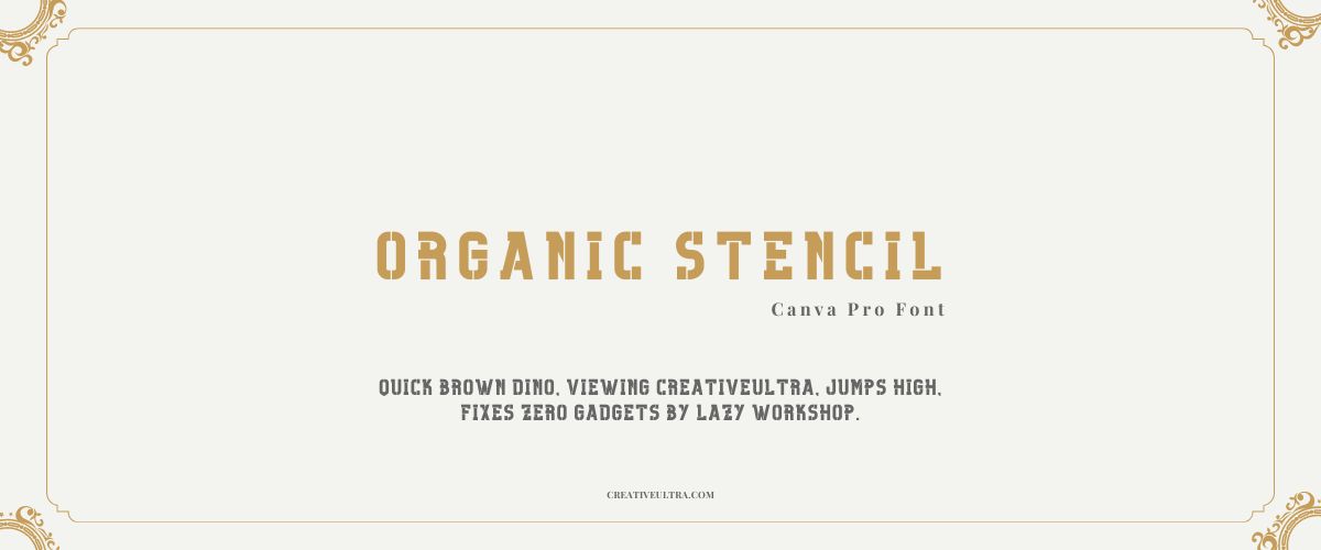 Illustration showing font "Organic Stencil Font" written on a background.