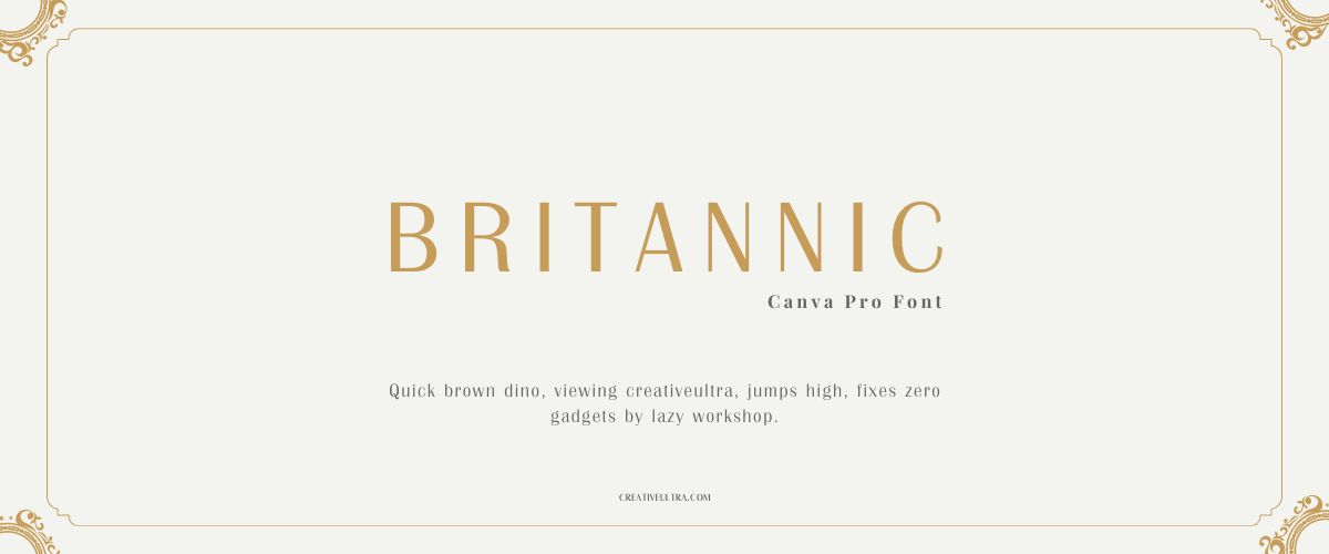 Illustration showing font "Britannic Font" written on a background. It's one of Top Headings Fonts in Canva.