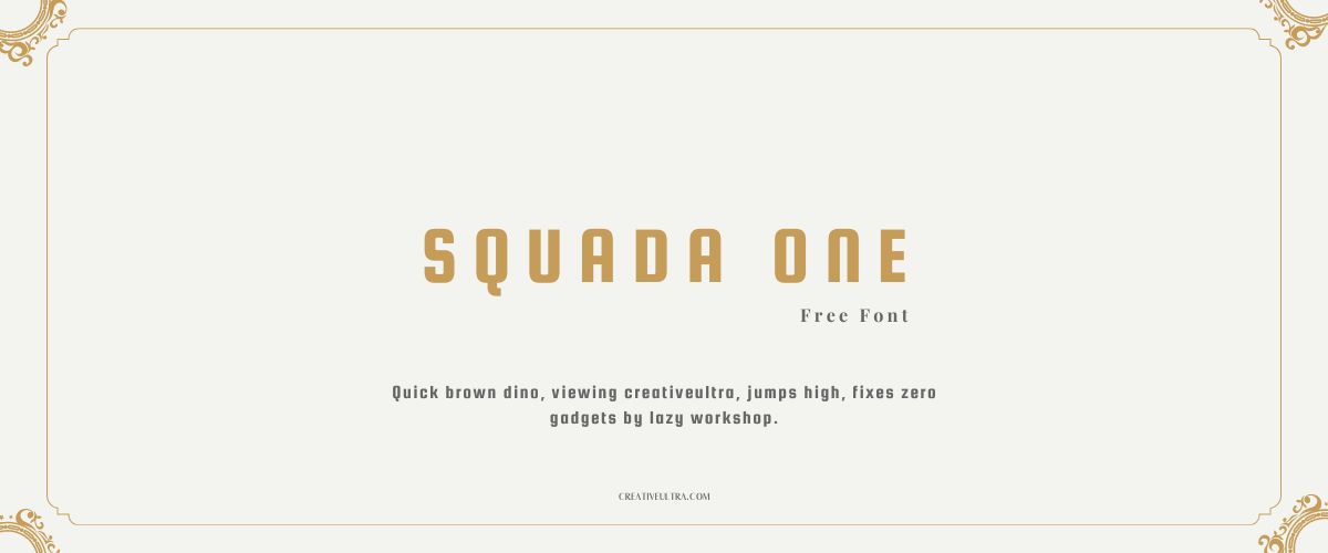 Illustration showing font "Squada One Font" written on a background. It's one of Top Modern Fonts in Canva.