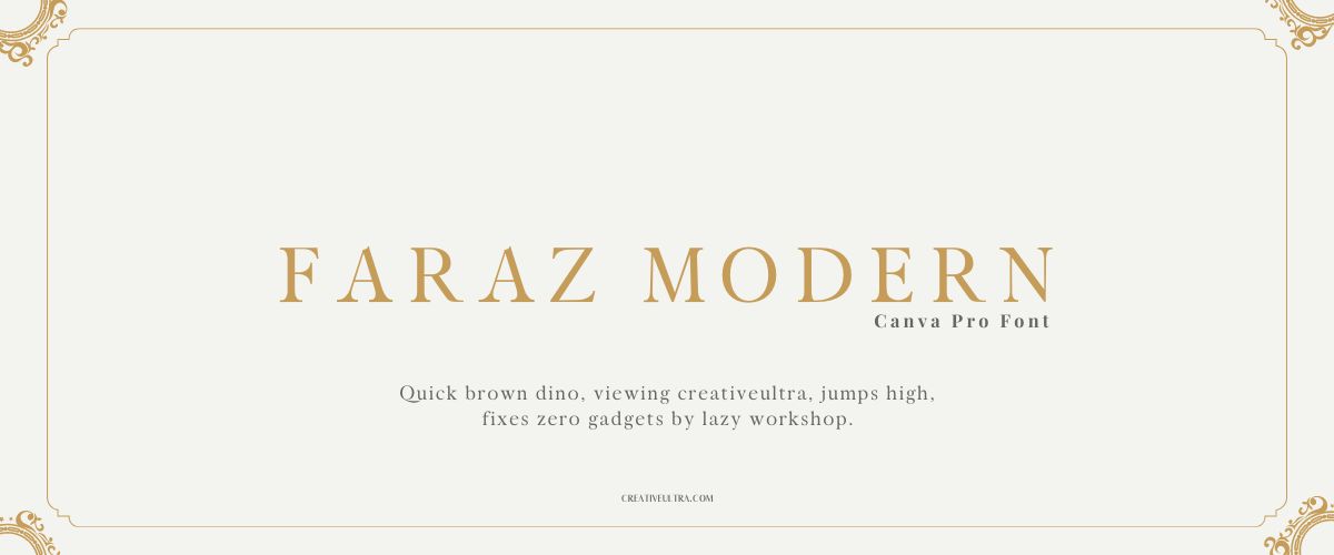 Illustration showing font "Faraz Modern Serif Font" written on a background. It's one of Best Futuristic Fonts in Canva.