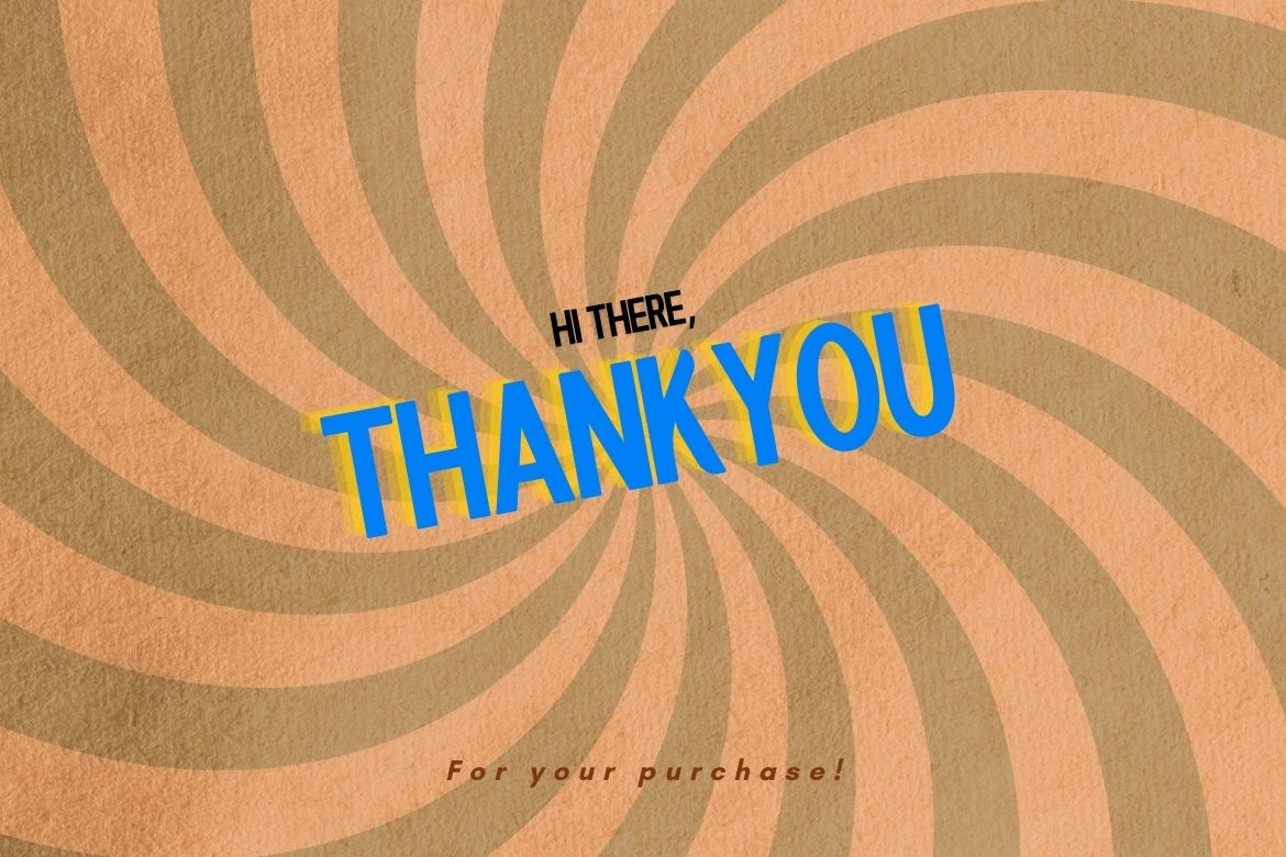 Thank you note with the text 'THANK YOU' in blue Zamboga Display Font on a swirling brown background.