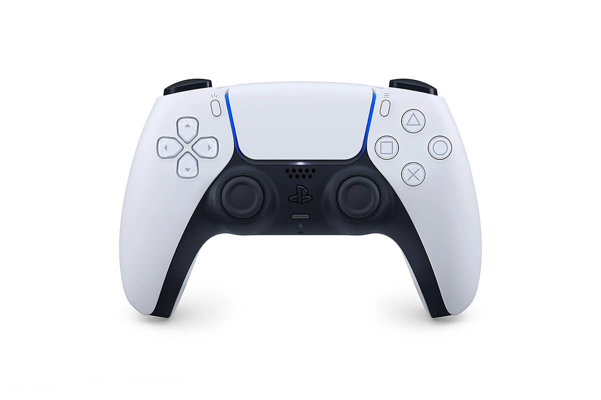 a black and white ps5 video game controller