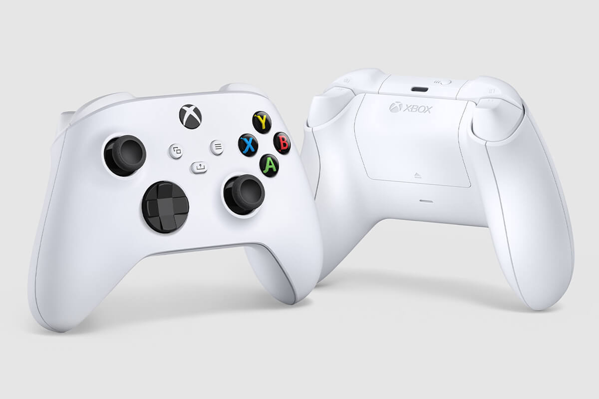 a white video game controller for xbox, it can be used as a pc controller too.