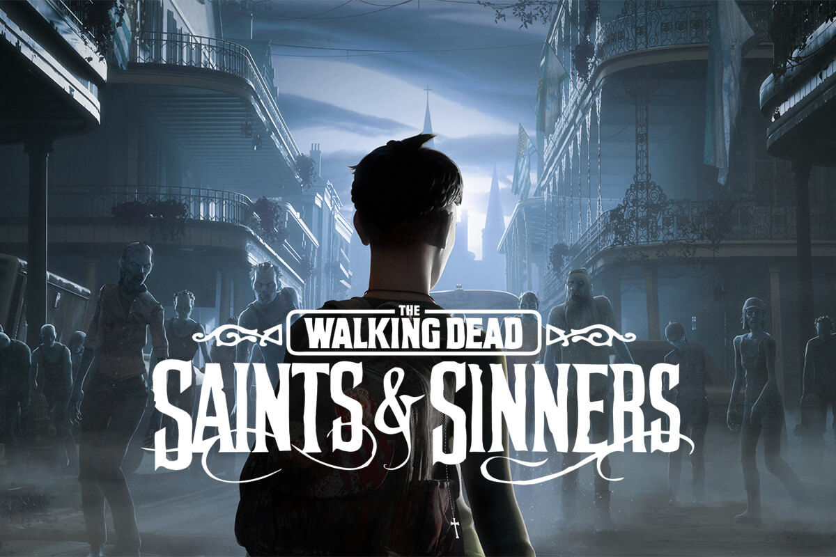A man facing zombies in the virtual world of The Walking Dead: Saints & Sinners.