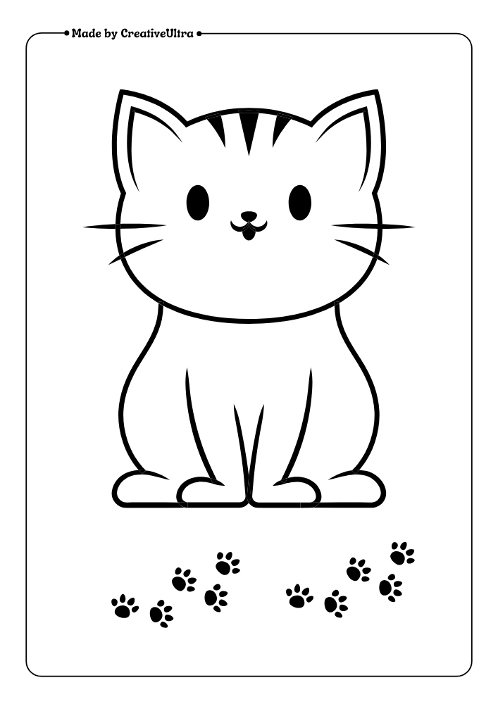Illustration of Cute Kitten and Paw Coloring Page