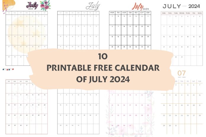 10 July Printable Calendar Pack