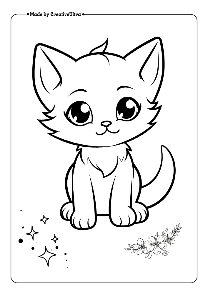 Illustration of Cute Kitten Coloring Page