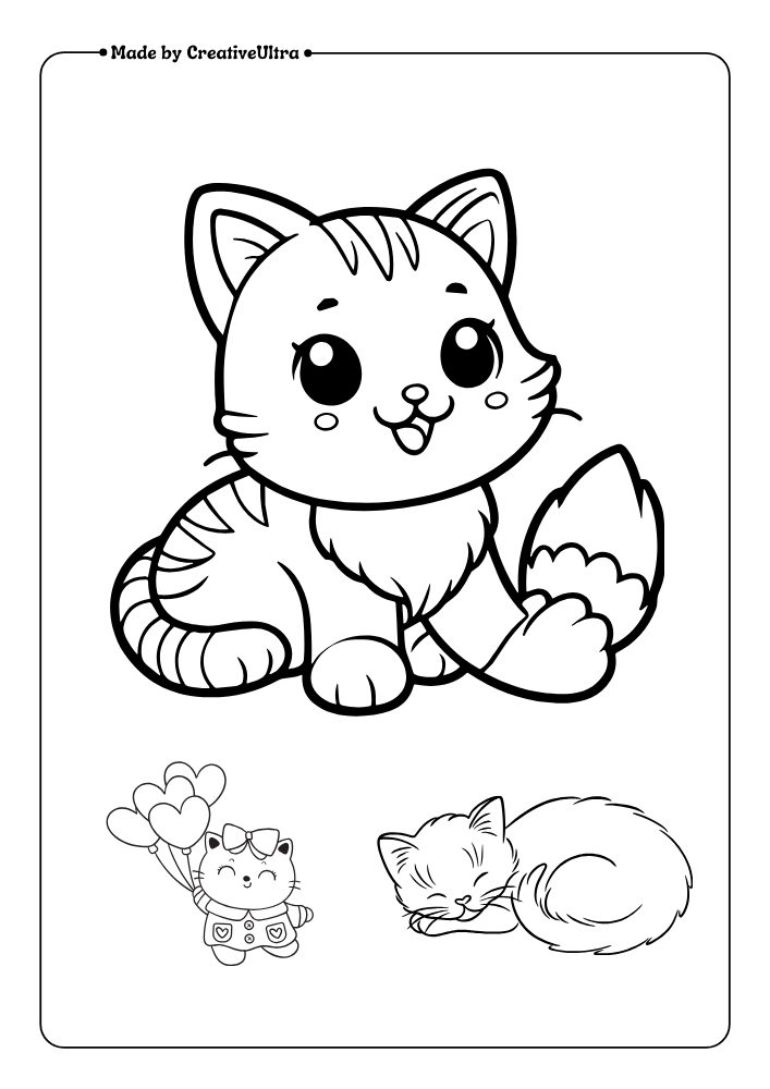 Illustration of Cute and Lovely Kitten Colouring Page