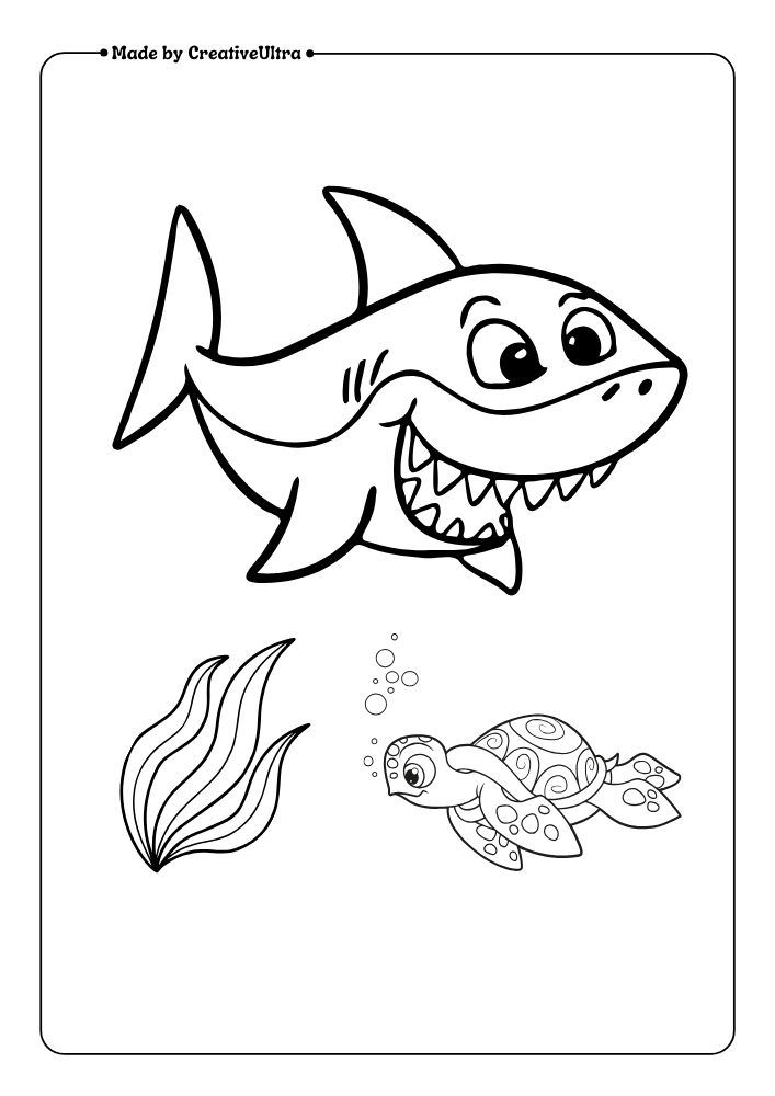 a coloring page of a shark and octopus