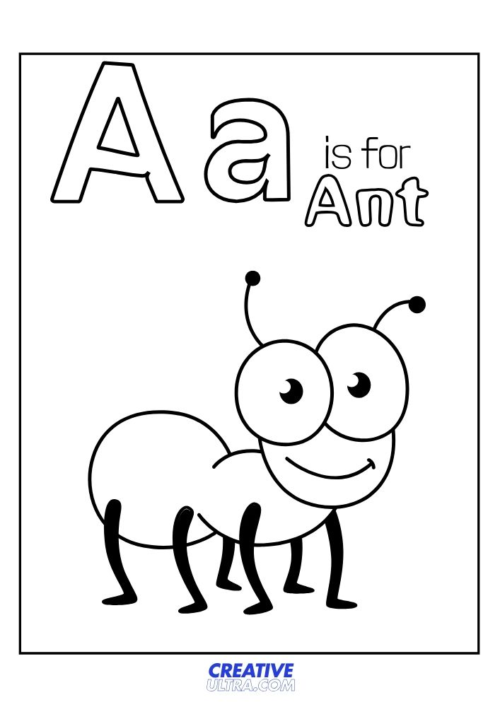 A for Ant Coloring Page