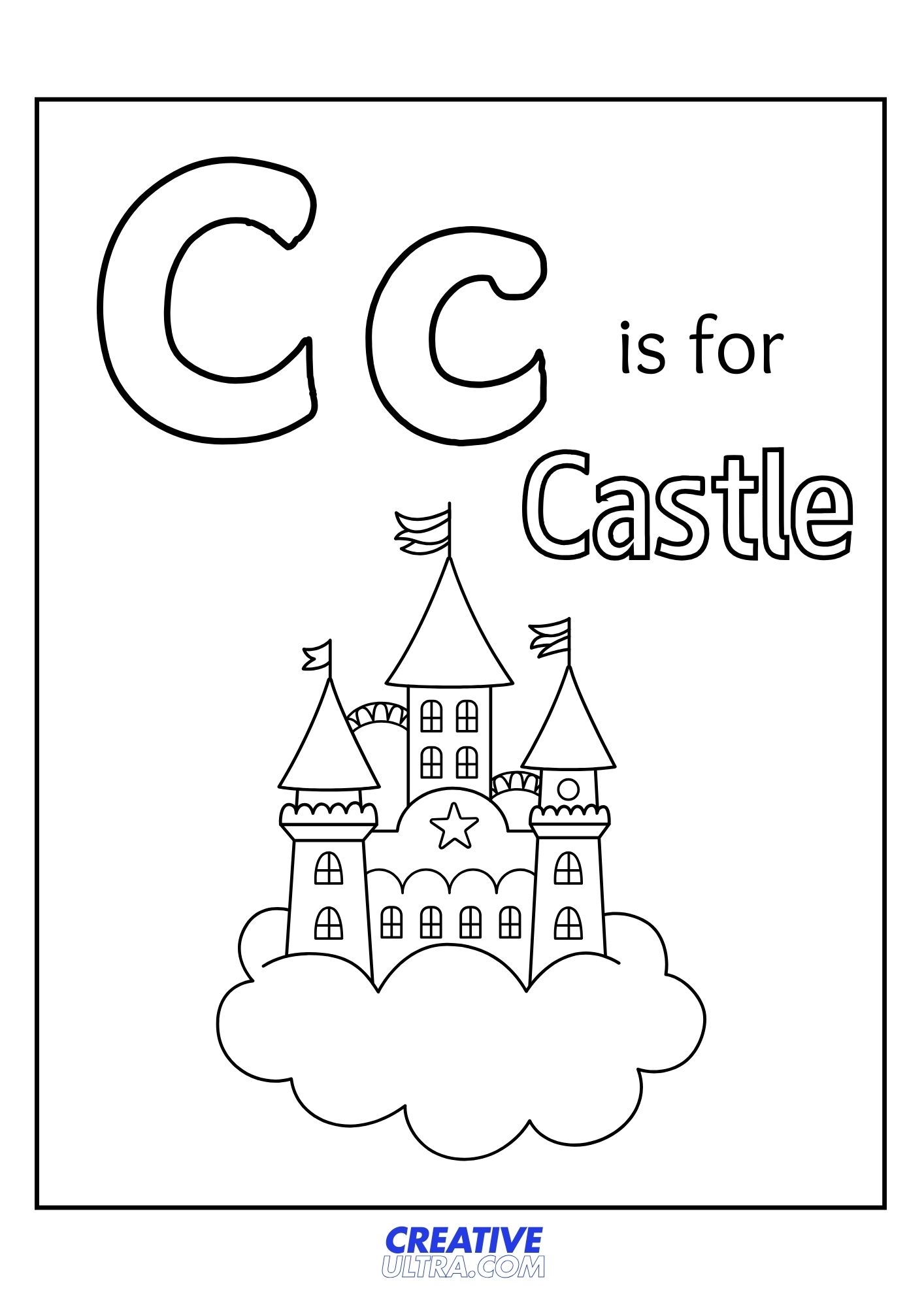 C for Castle Coloring Page