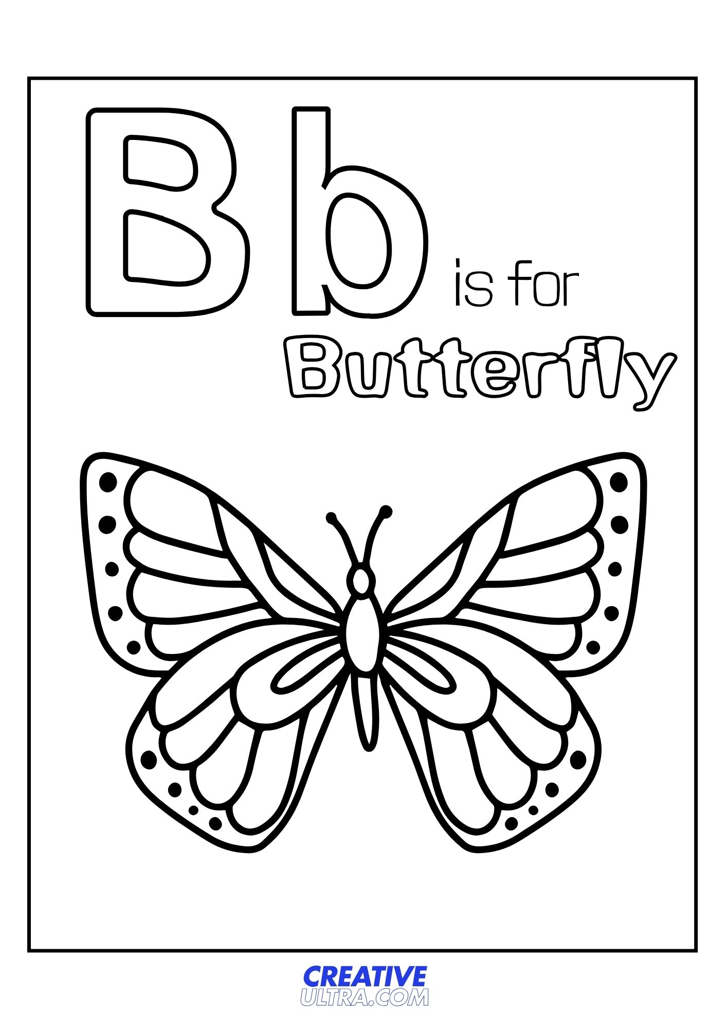 B for Butterfly Coloring Page