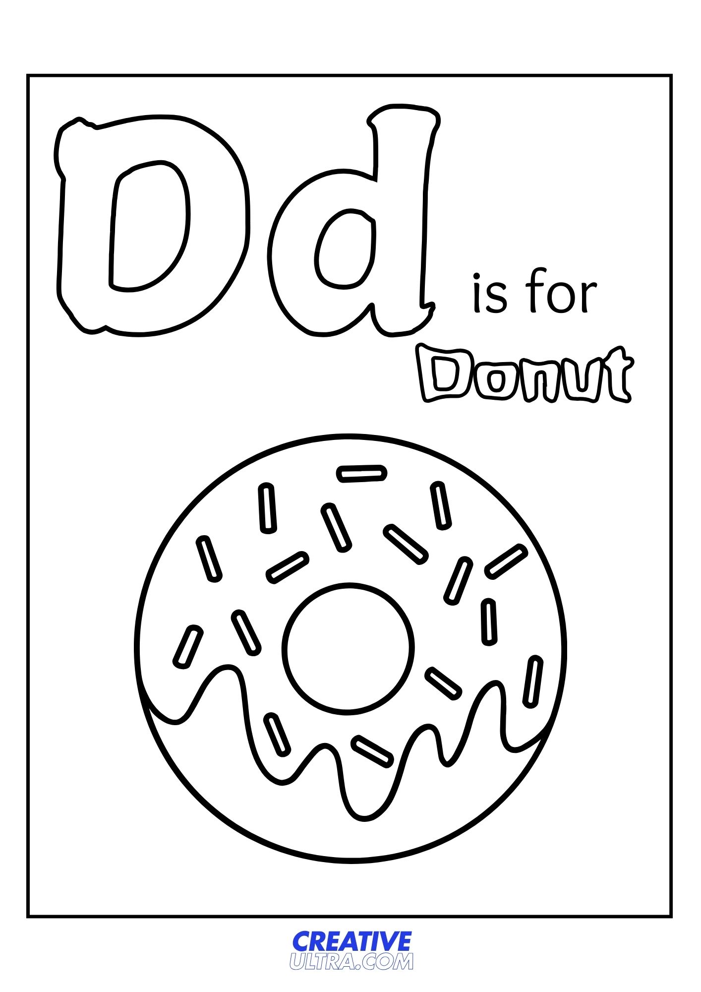 D for Donut Coloring Page