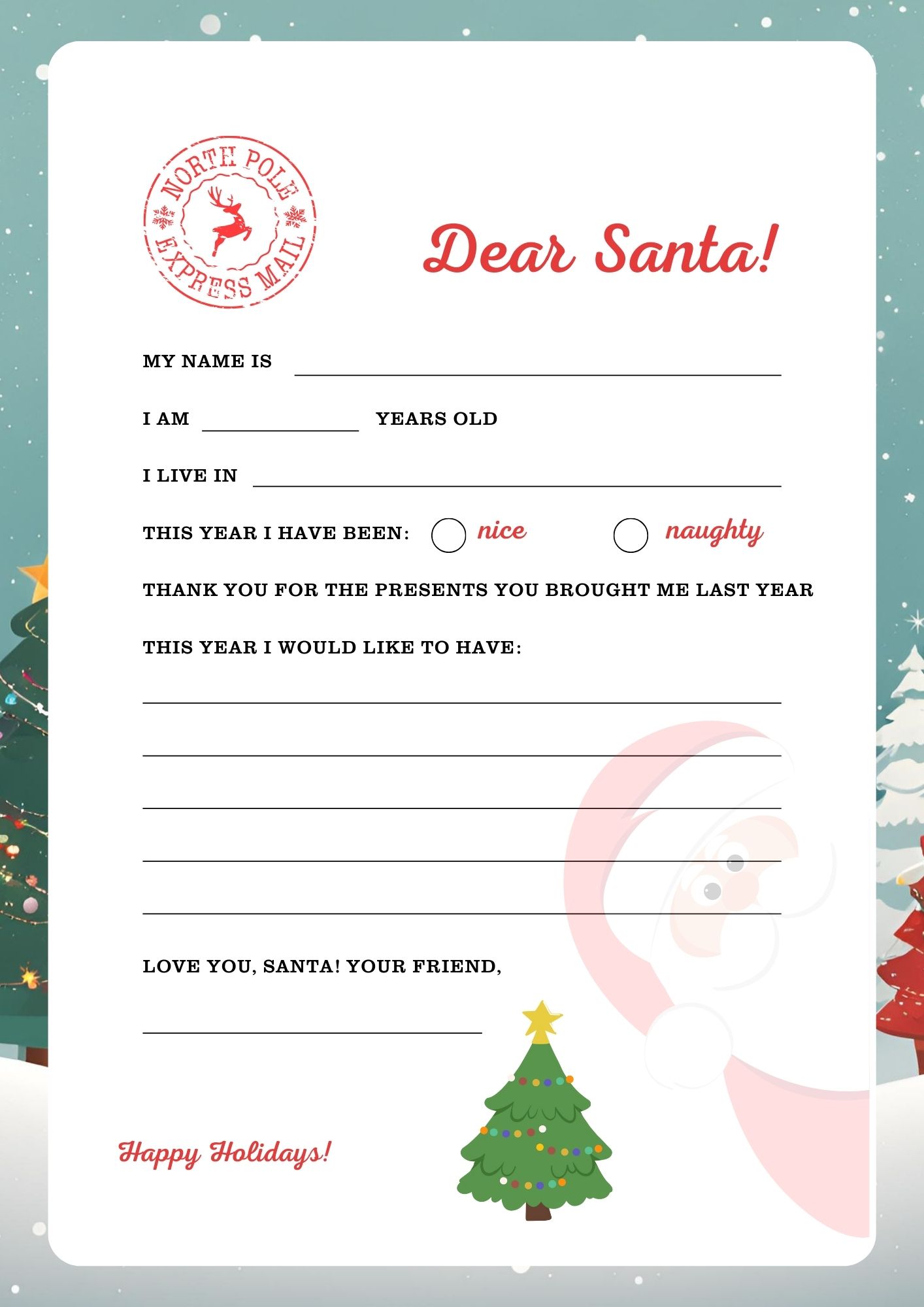 Modern Cute Christmas Santa Letter