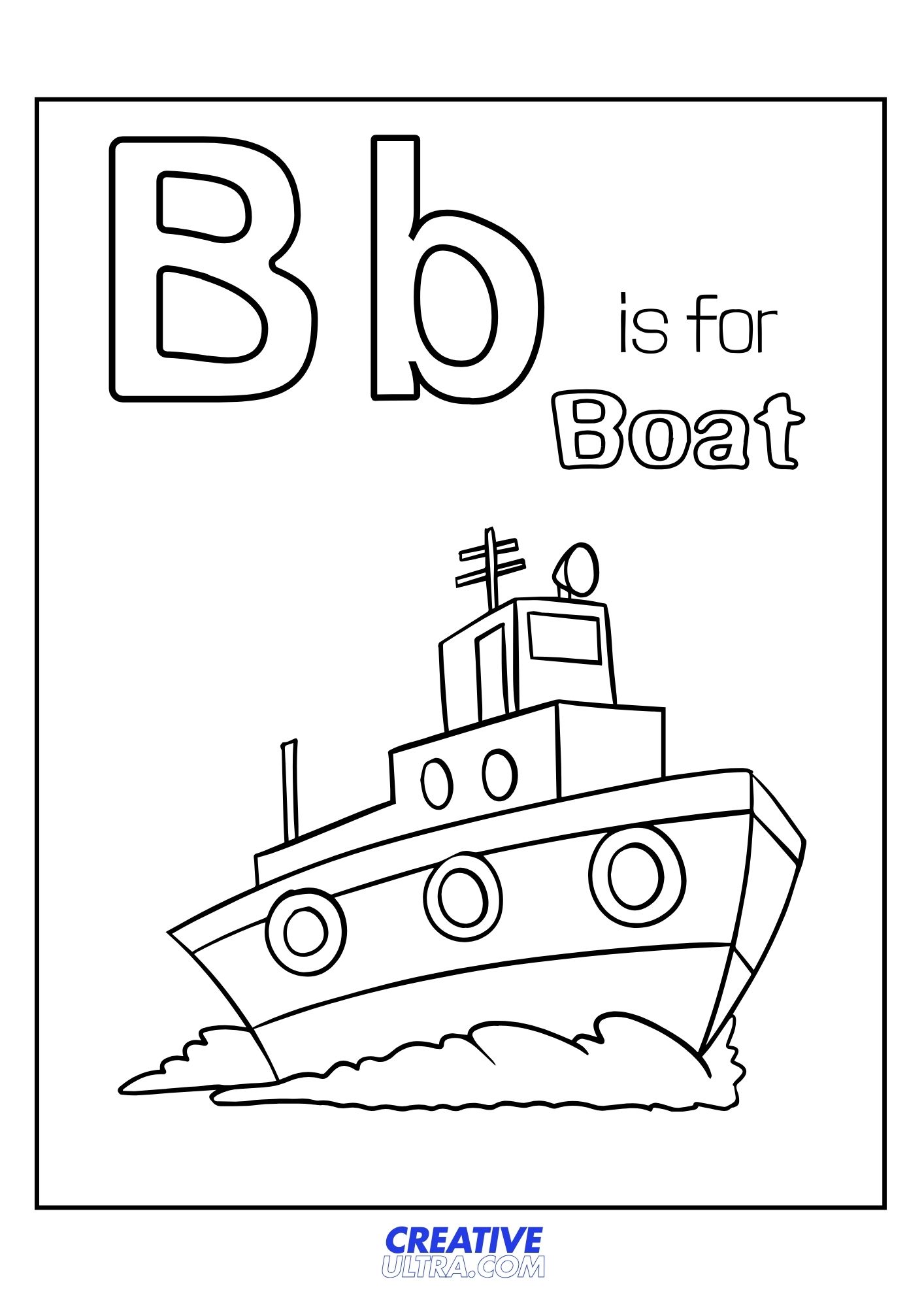 B for Boat Coloring Page