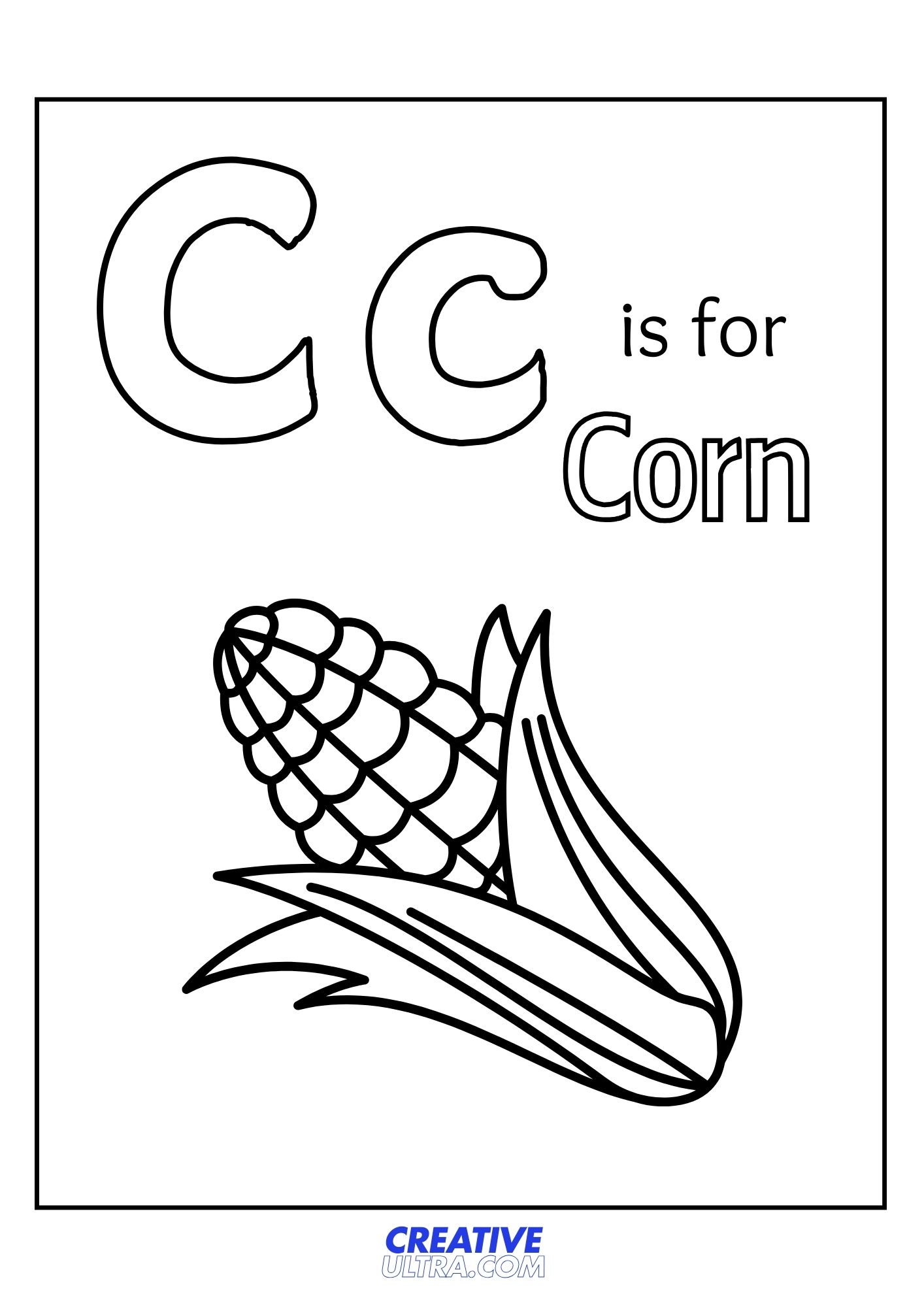 C for Corn Coloring Page