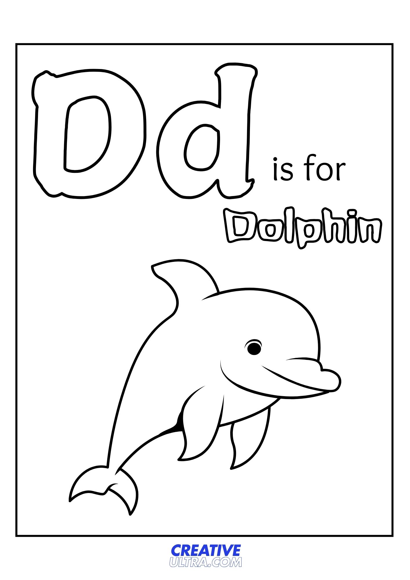 D for Dolphin Coloring Page