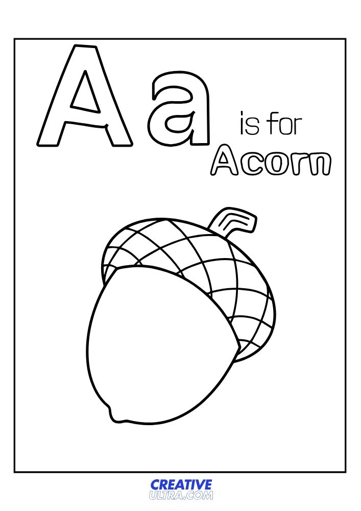 A for Acorn Coloring Page