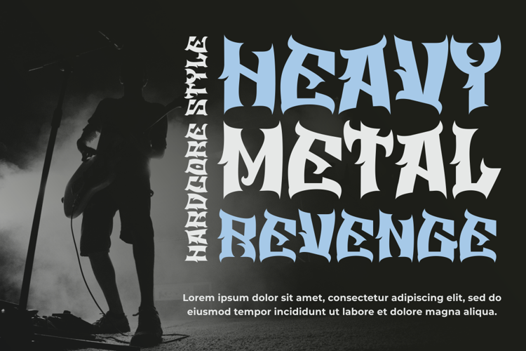 Silhouette of a guitarist on stage with the text "Heavy Metal Revenge" in bold, stylized font.