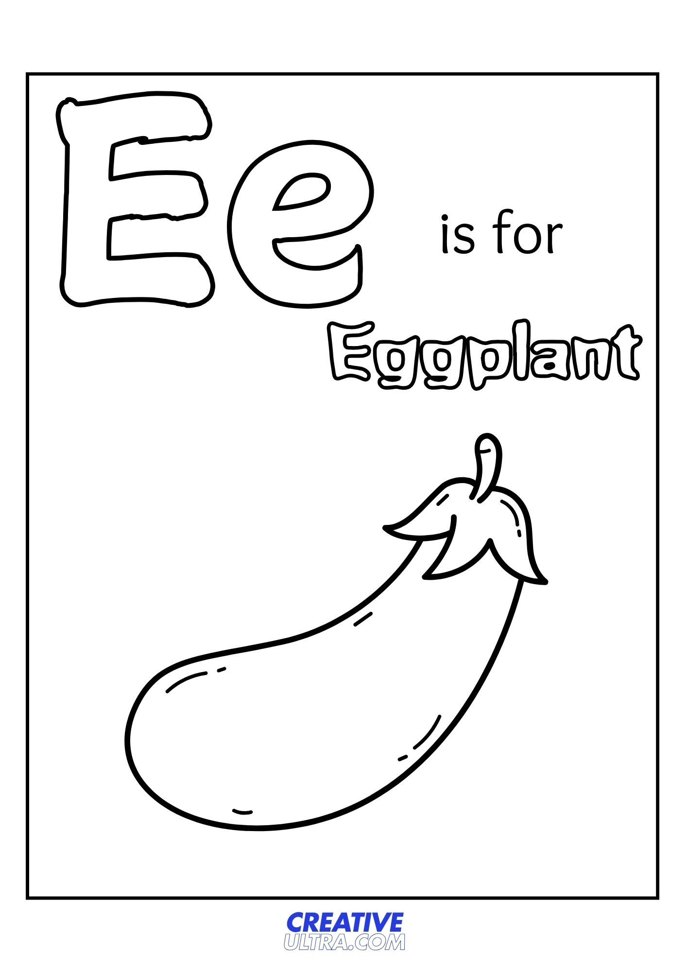 E for Eggplant Coloring Page