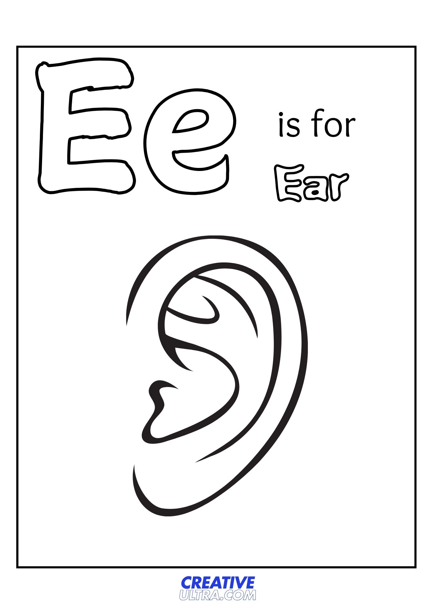 E for Ear Coloring Page
