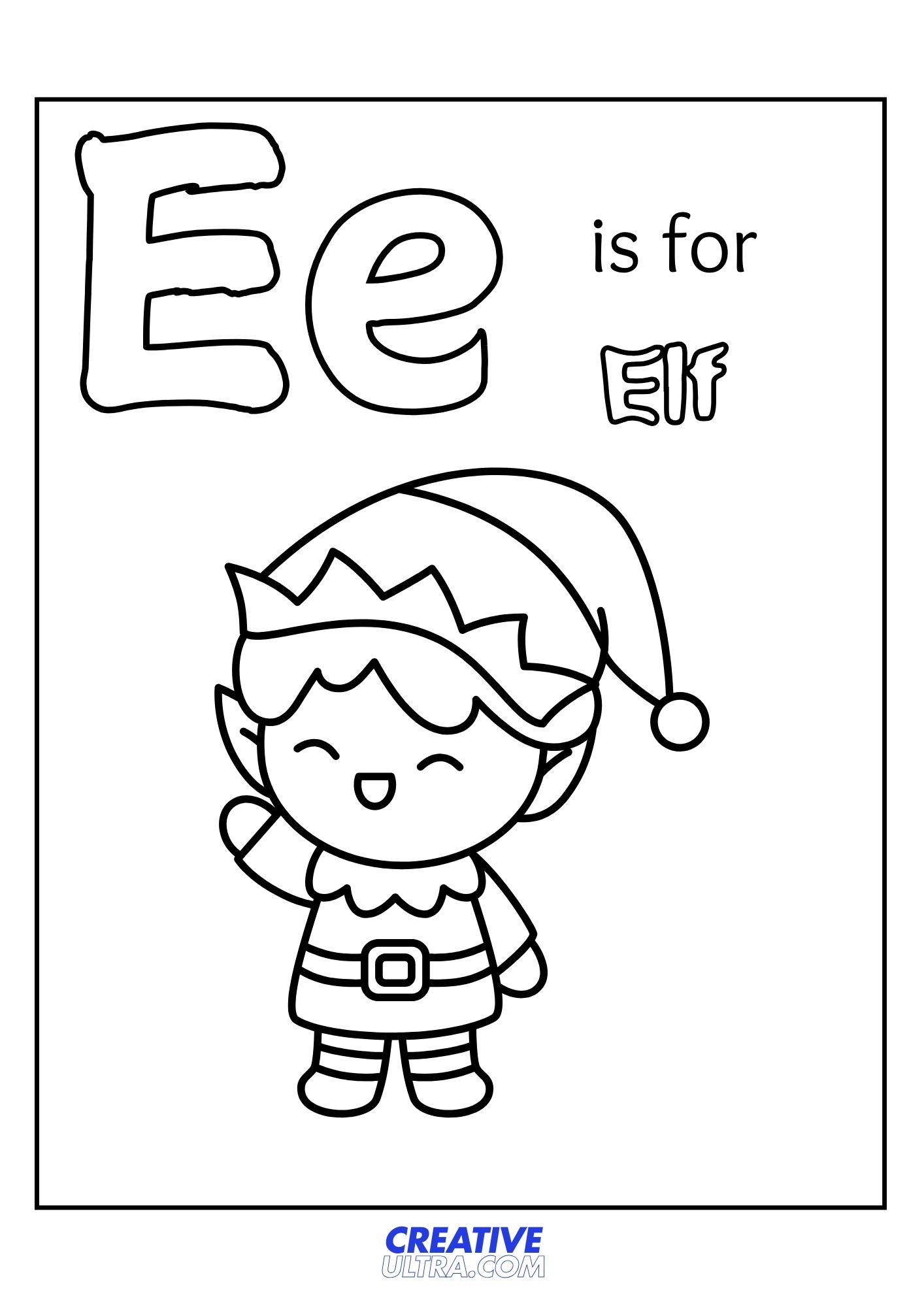 E for Elf Coloring Page