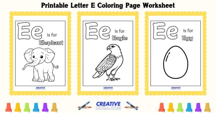 Printable Letter E Coloring Page Worksheet