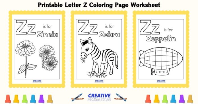 Printable Letter Z Coloring Page Worksheet
