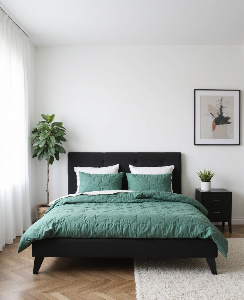 25 Stunning Black and Green Bedroom Aesthetics You Can't Miss! - 3. Chic and Modern Minimalism