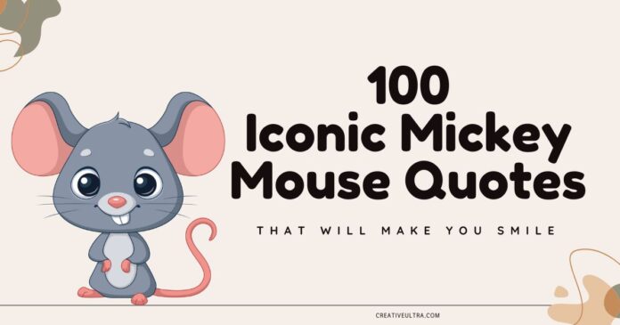 Cute cartoon mouse with large ears and a big smile on the left. Text reads 