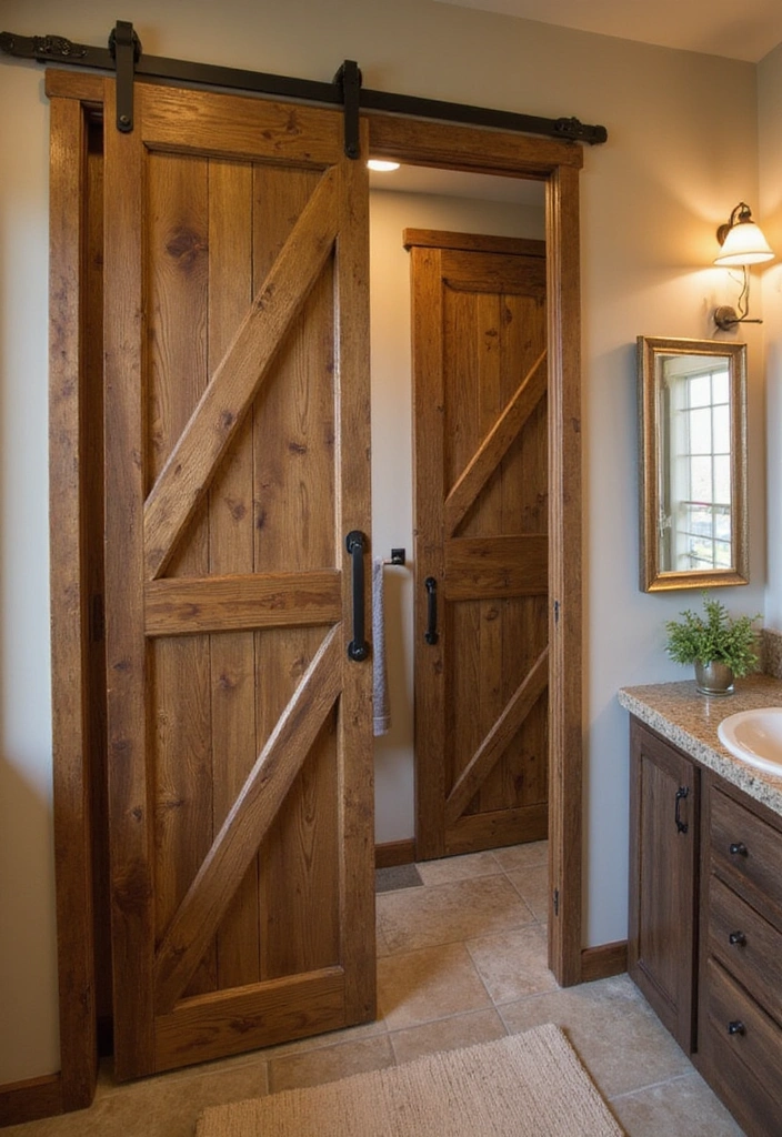 25 Clever Tiny Bathroom Storage Solutions That Maximize Every Inch! - 17. Sliding Barn Doors for Cabinets