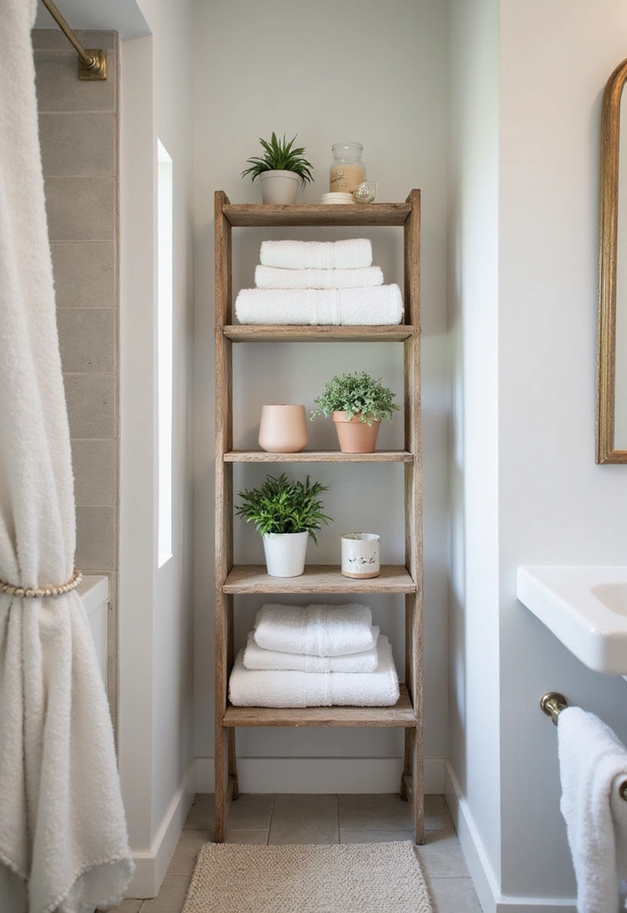 18 Stylish Storage Ideas for Compact Bathrooms That'll Change Your Life! - 6. Ladder Shelf