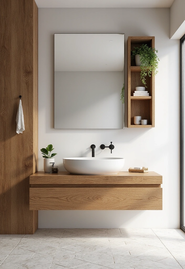 20 Chic Bathroom Designs That Exude Mid Century Modern Elegance! - 1. Minimalist Wood Accents